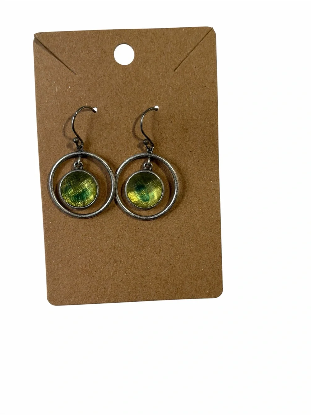 Green Double Hoop Glass Drop Earrings -  Women Jewelry